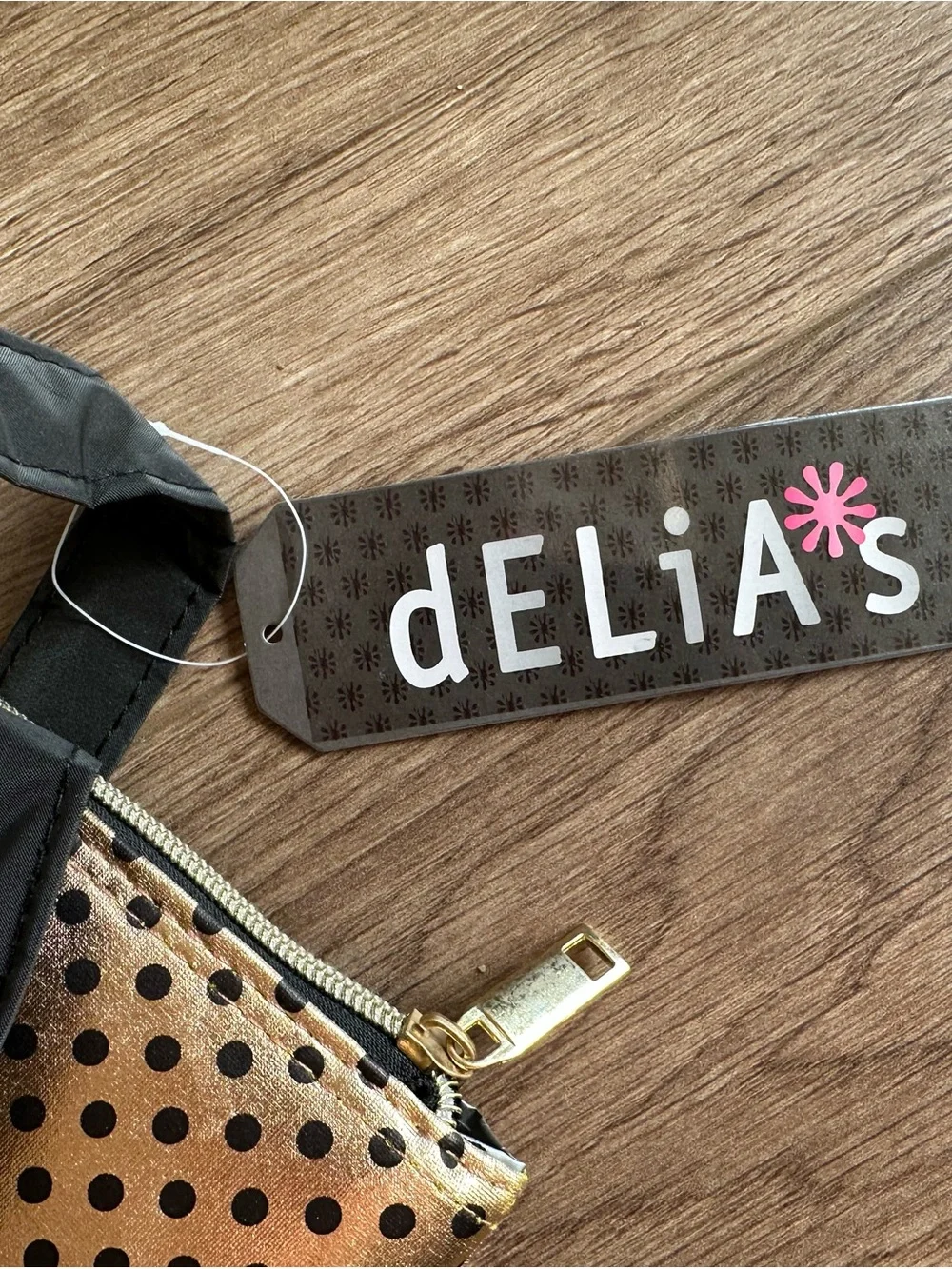 Delia’s Metallic Gold Polka Dot Tote Bag NWT